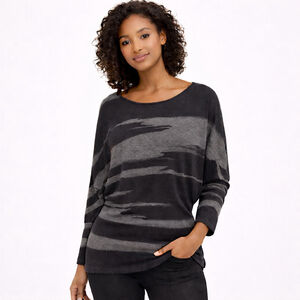 Women's j.roberts Black Gray Striped Long Sleeve Dolman Fitted Hip Top S